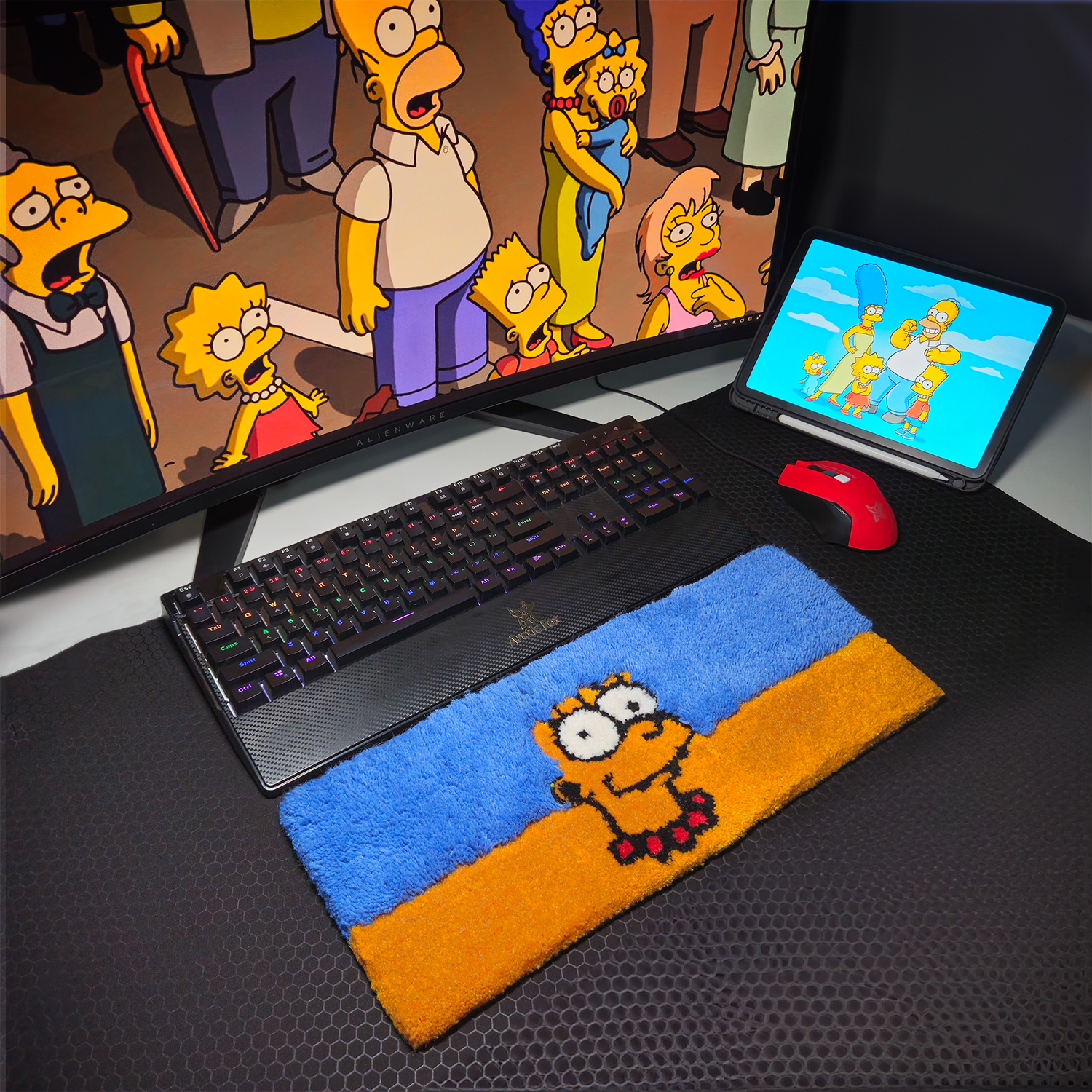 Blue Beehive Gaming Wrist Rest Rug - Ergonomic Keyboard Support for American Cartoon Fans