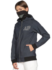 ArcticFox Female Denim Black sweatshirt with Integrated Mask & Hoodies