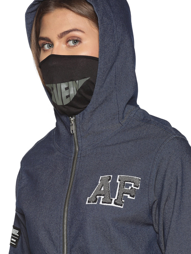 ArcticFox Female Denim Blue sweatshirt with Integrated Mask & Hoodies